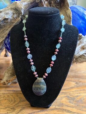 Handmade Rainbow Fluorite Teardrop Pendant Necklace
